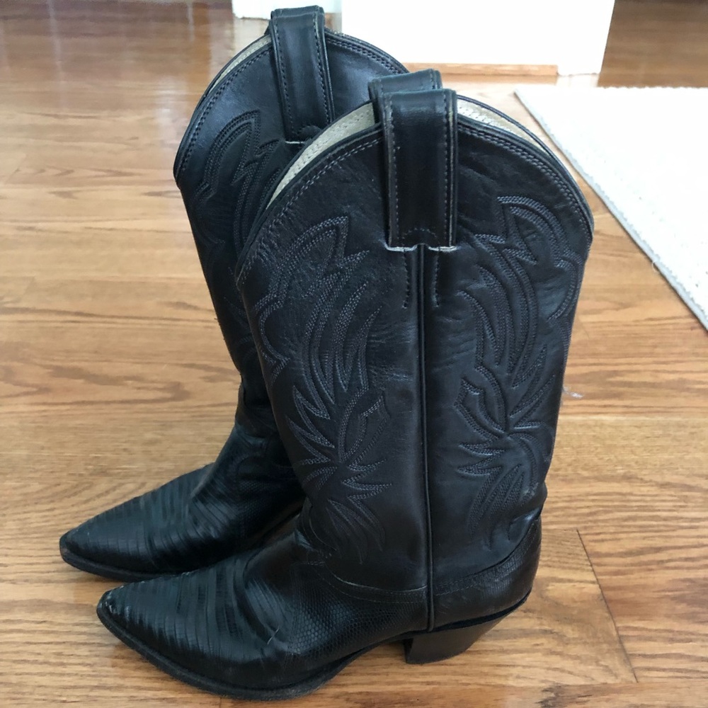 Justin Style Black Snake Skin Leather Cowboy Boots